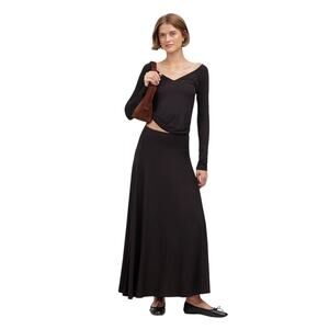 Madewell Black Jersey Midi Skirt L Flowy Asymmetric Seam EcoVero NWT